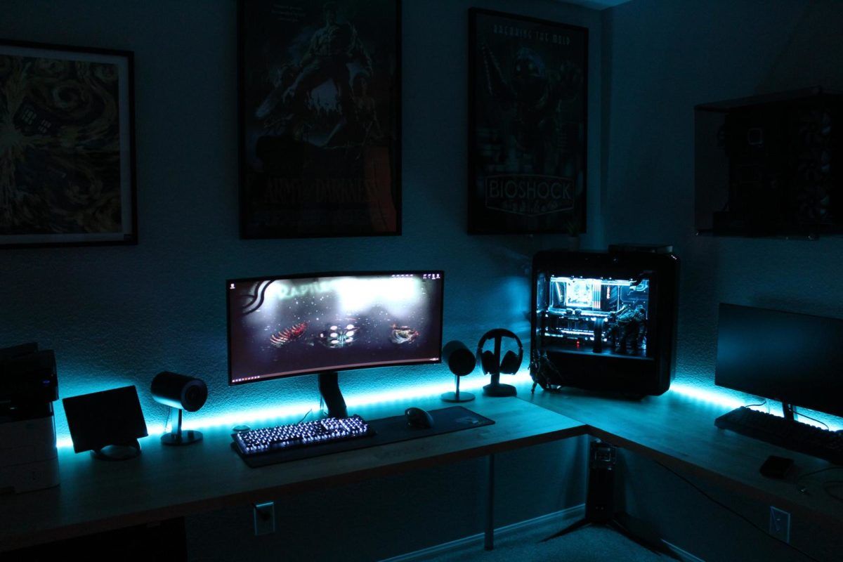 dark gaming setup