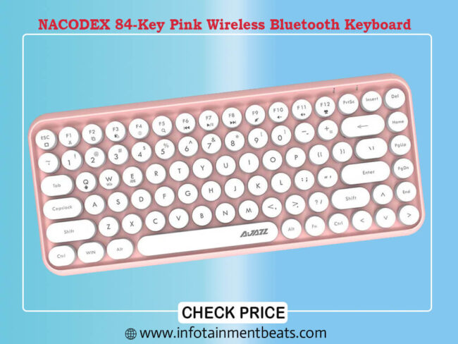 NACODEX 84-Key Pink Wireless Bluetooth Keyboard with Cute