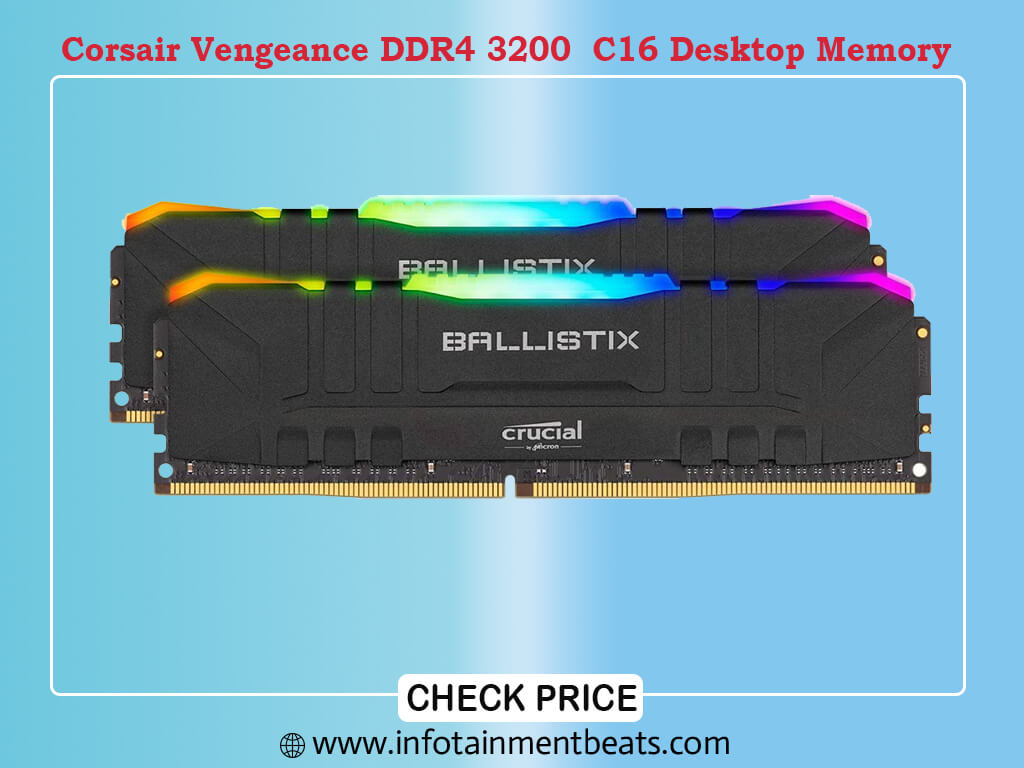  Crucial Ballistix RGB 3200 MHz DDR4 DRAM Desktop Gaming Memory Kit 16GB (8GBx2) CL16 BL2K8G32C16U4BL (Black)