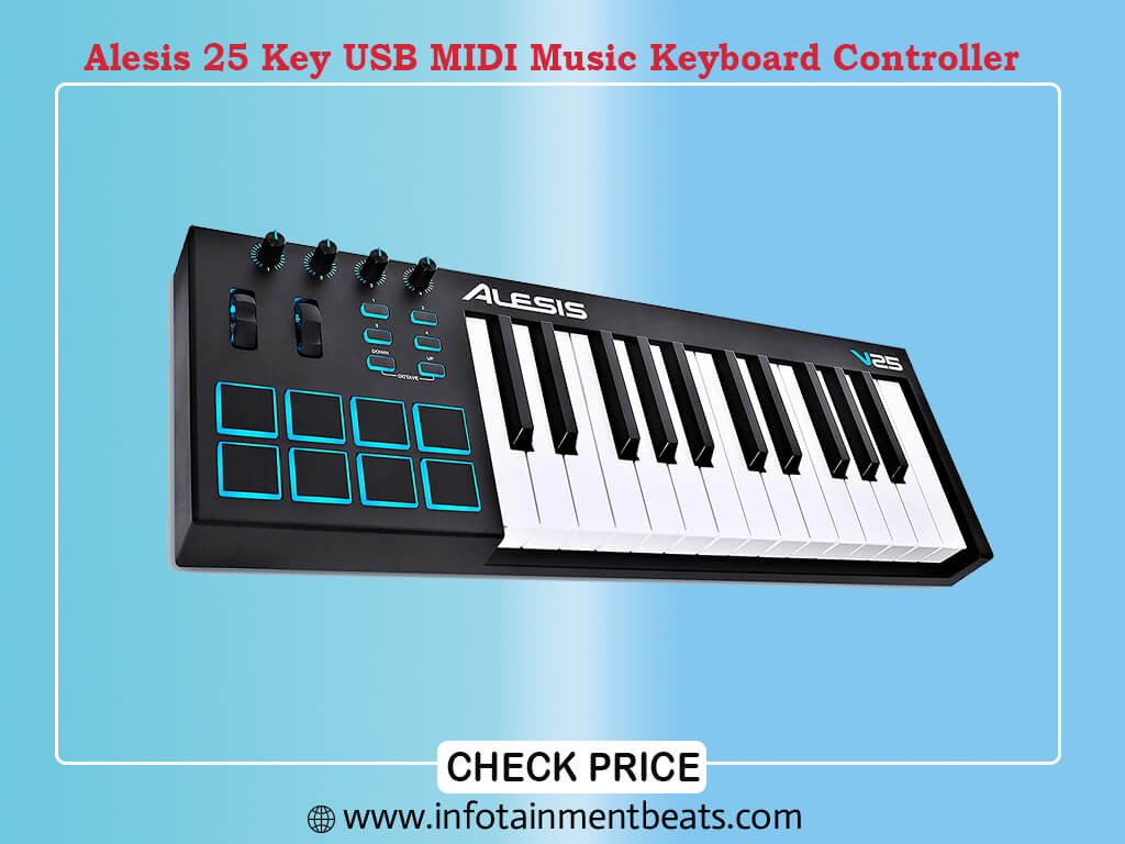 Alesis V25 25 Key USB MIDI Keyboard Controller with Backlit Pads, 4 Assignable Knobs and Buttons