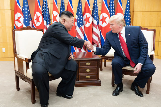 U.S. President Donald Trump meet with North Korean pioneer Kim Jong Un