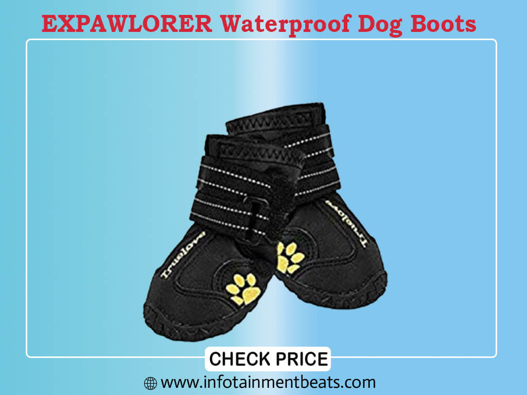 EXPAWLORER Waterproof Dog Boots Reflective Non Slip Pet Booties for Medium Large Dogs Black 4 Pcs